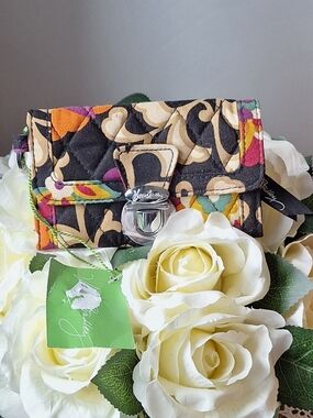 Vera Bradley Quilted Floral Wallet & Metal Key Chain, NWT